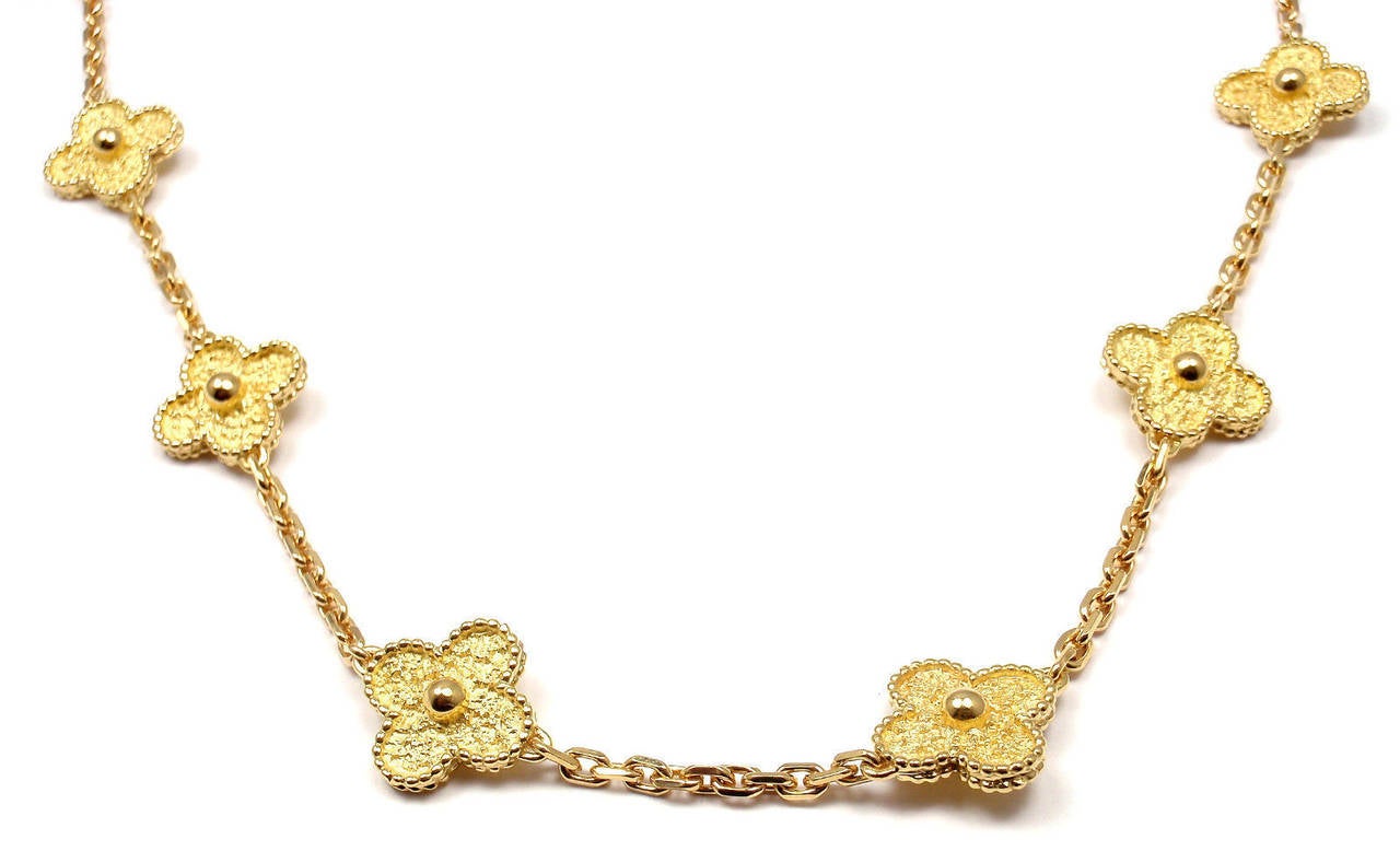 Van Cleef & Arpels Vintage Alhambra Ten Motif Gold Necklace In New Condition In Holland, PA