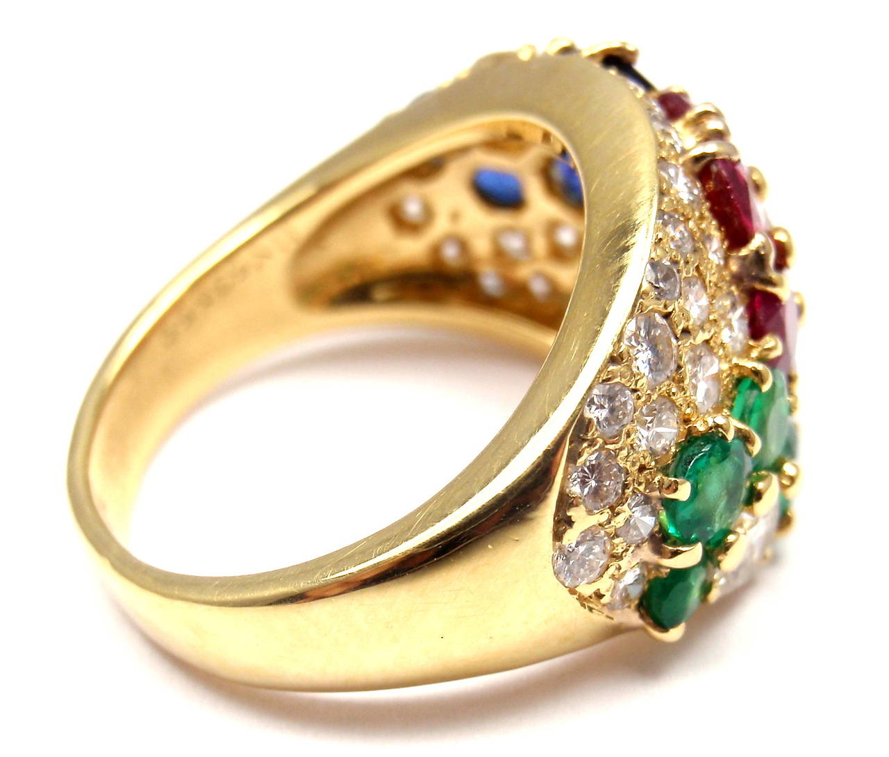 Women's Van Cleef & Arpels Ruby Emerald Sapphire Gold Ring