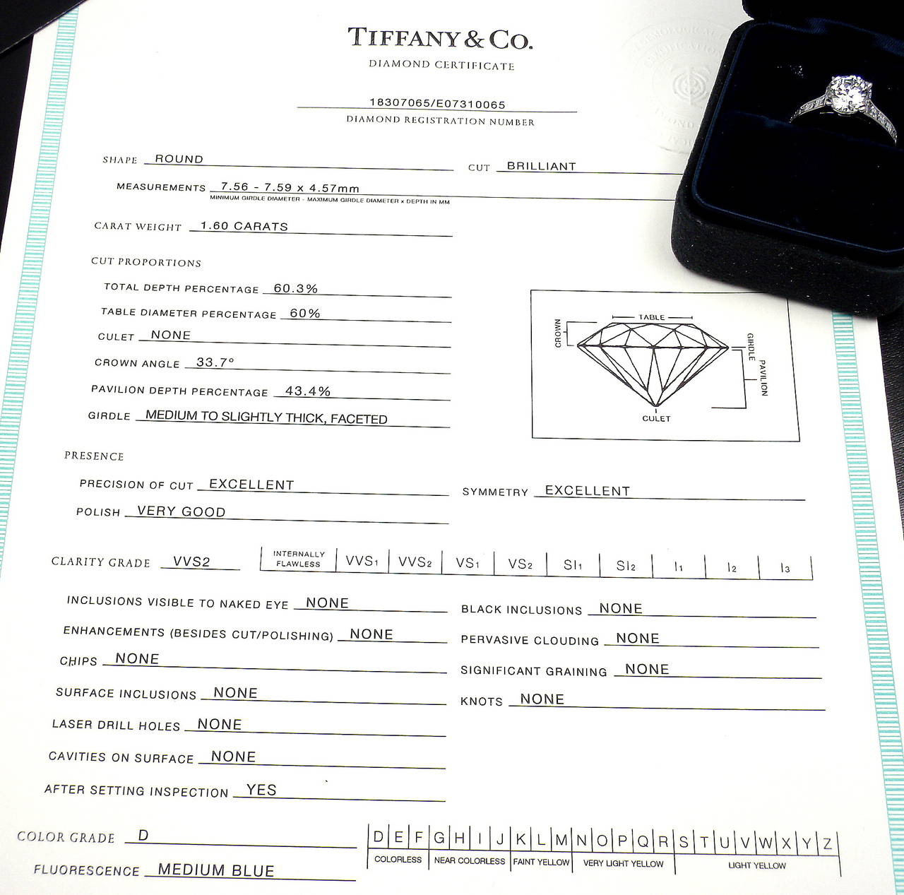 Tiffany & Co. 1.60 Carat VVS2 D Color Diamond Solitaire Platinum Engagement Ring 4