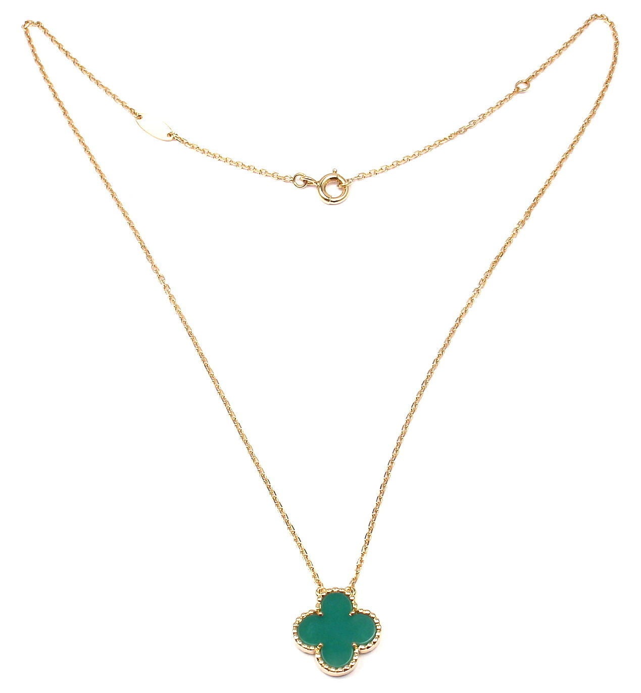 Women's Van Cleef & Arpels Vintage Alhambra Green Agate Gold Necklace