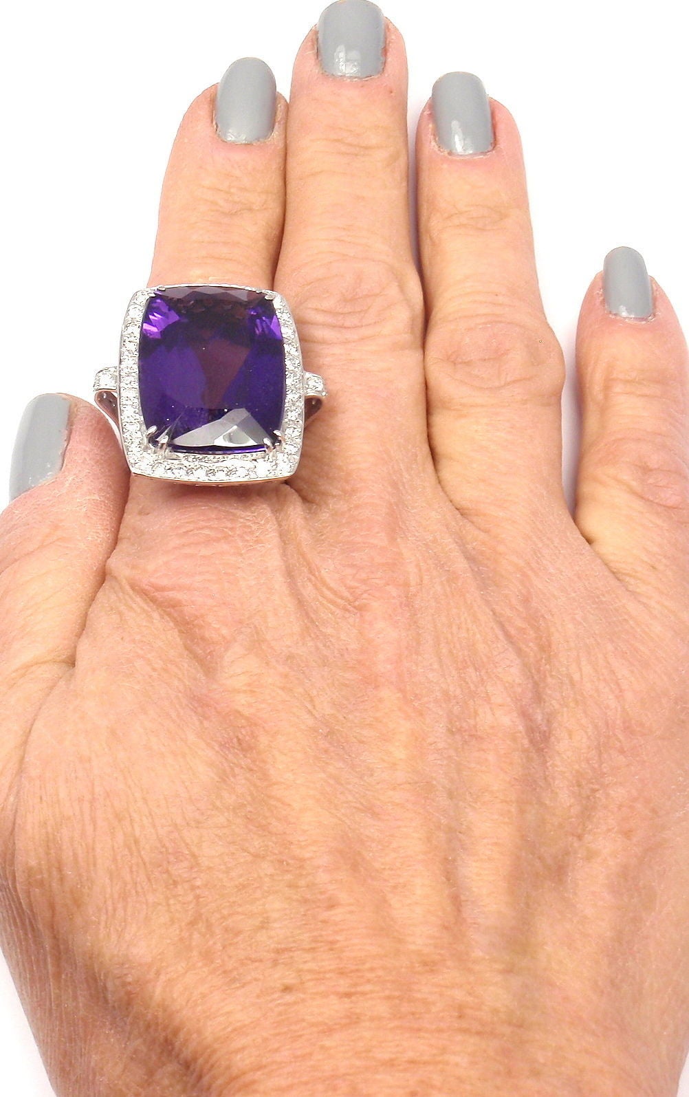 Large Amethyst Diamond Gold Cocktail Ring 2