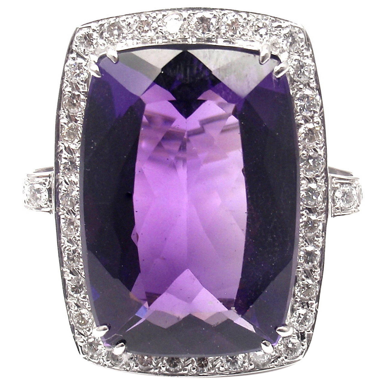 Large Amethyst Diamond Gold Cocktail Ring