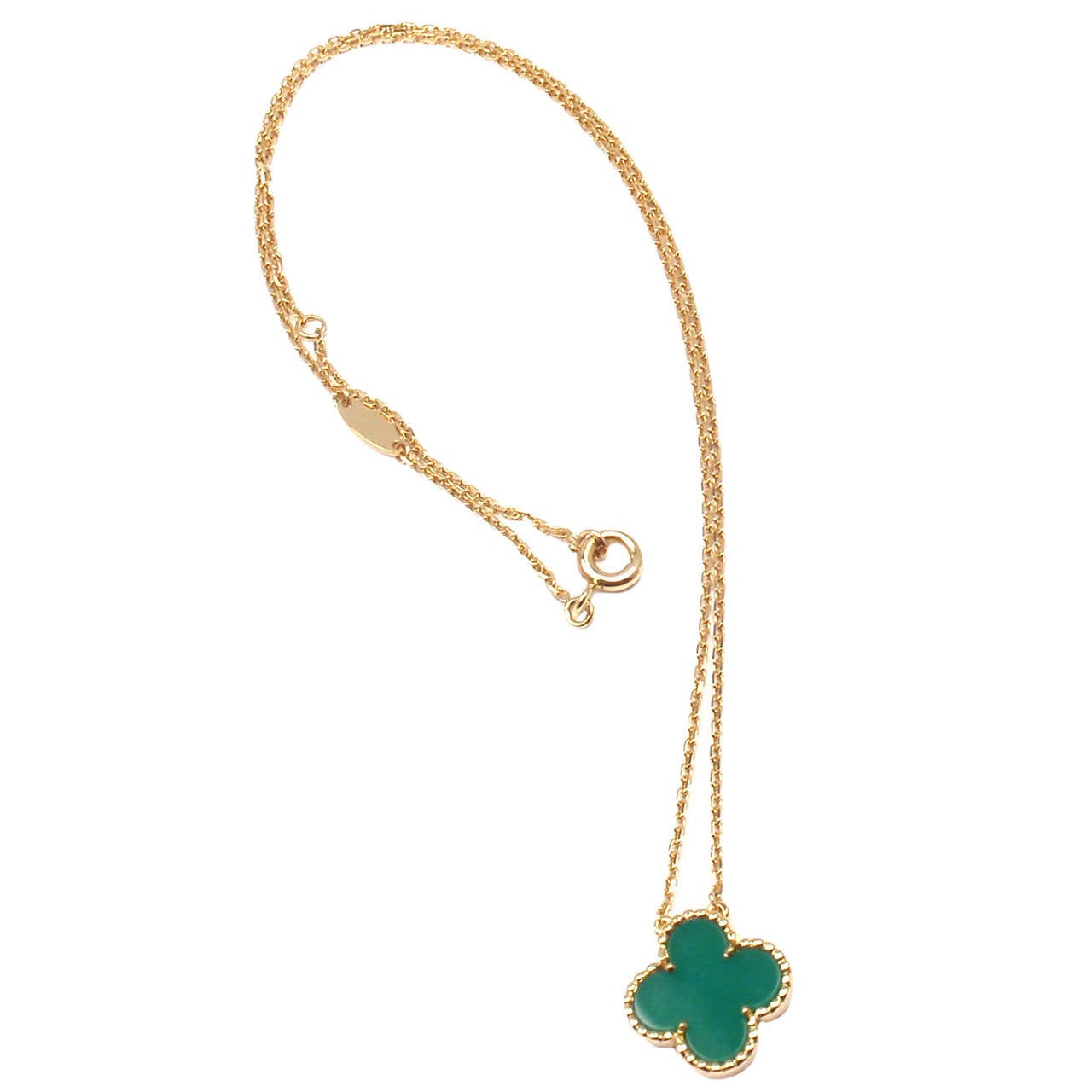 Van Cleef & Arpels Vintage Alhambra Green Agate Gold Necklace