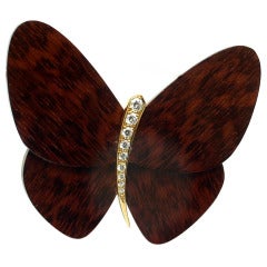 Van Cleef & Arpels Diamond Wood Butterfly Yellow Gold Pin Brooch
