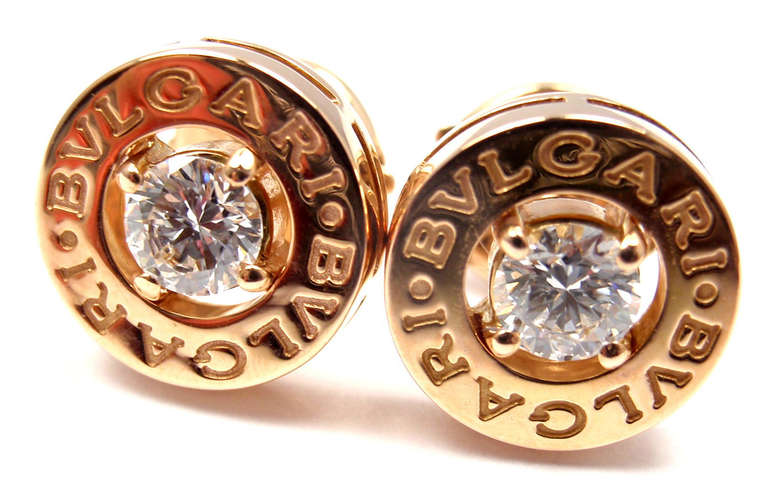 18k Rose Gold Diamond Stud Earrings by Bulgari. These earrings come with an original Bulgari box. With 2 round brilliant cut diamonds, VS1 clarity, G color. Total Diamond Weight: .20ct. 

Details: 
Measurements: 10mm x 13mm
Weight: 4.9