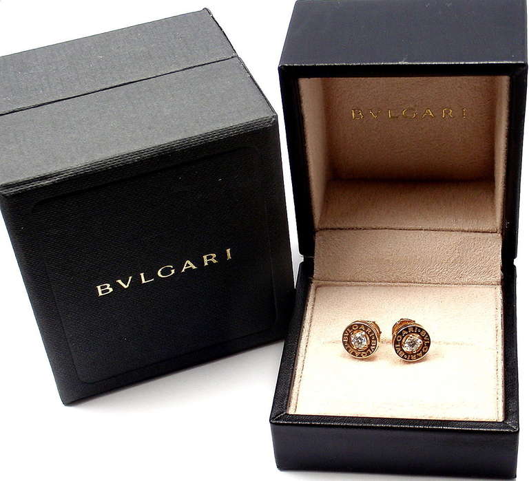 BULGARI Diamond Rose Gold Earrings In New Condition In Holland, PA