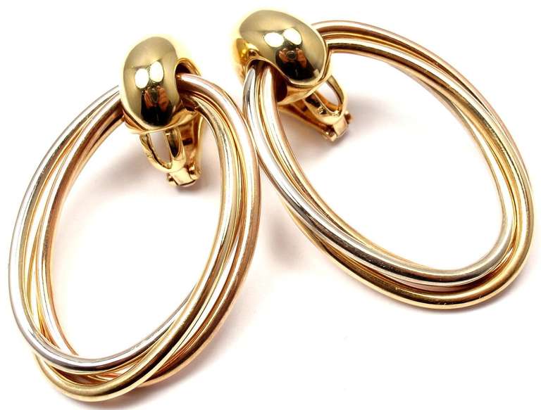 CARTIER Trinity Oval Hoop Tri-Colored Gold Earrings In New Condition In Holland, PA