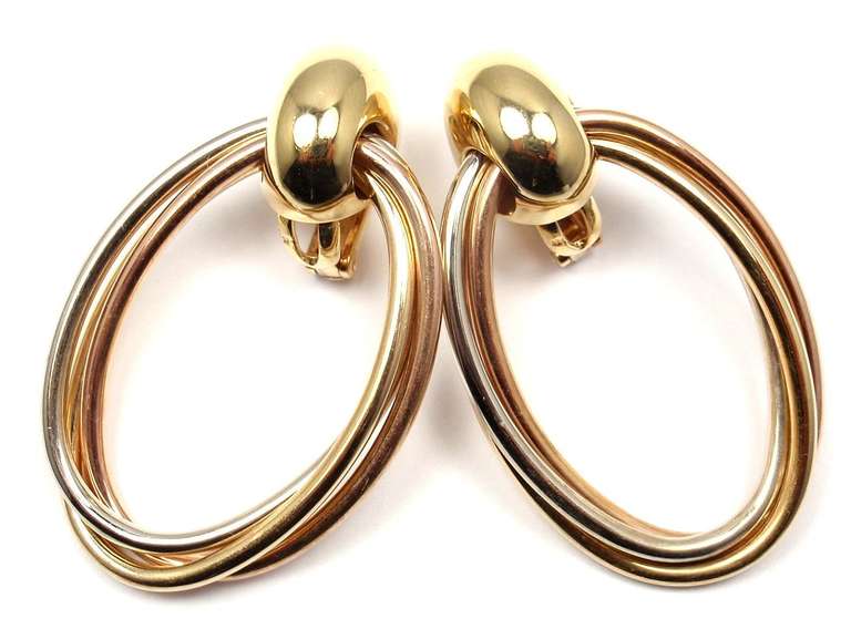 Women's CARTIER Trinity Oval Hoop Tri-Colored Gold Earrings