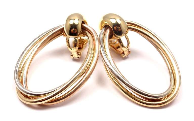 CARTIER Trinity Oval Hoop Tri-Colored Gold Earrings 4