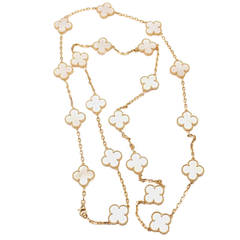 Van Cleef & Arpels Vintage Alhambra Mother Of Pearl 20 Motif Gold Necklace