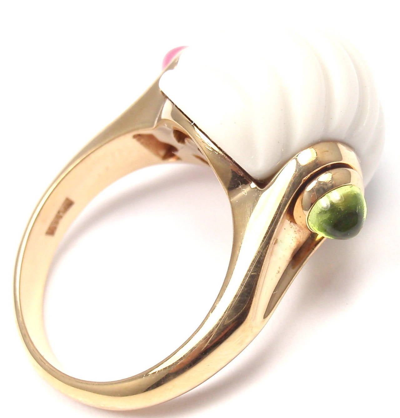 Women's Bulgari Chandra Porcelain Pink and Green Tourmaline Gold Ring