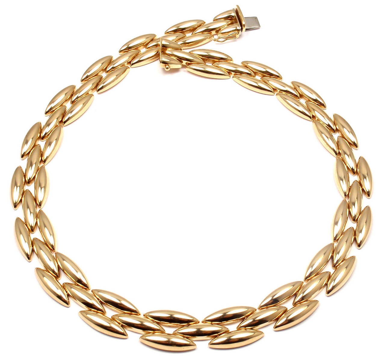 Cartier Three Row Rice Link Gold Gentiane Necklace 2