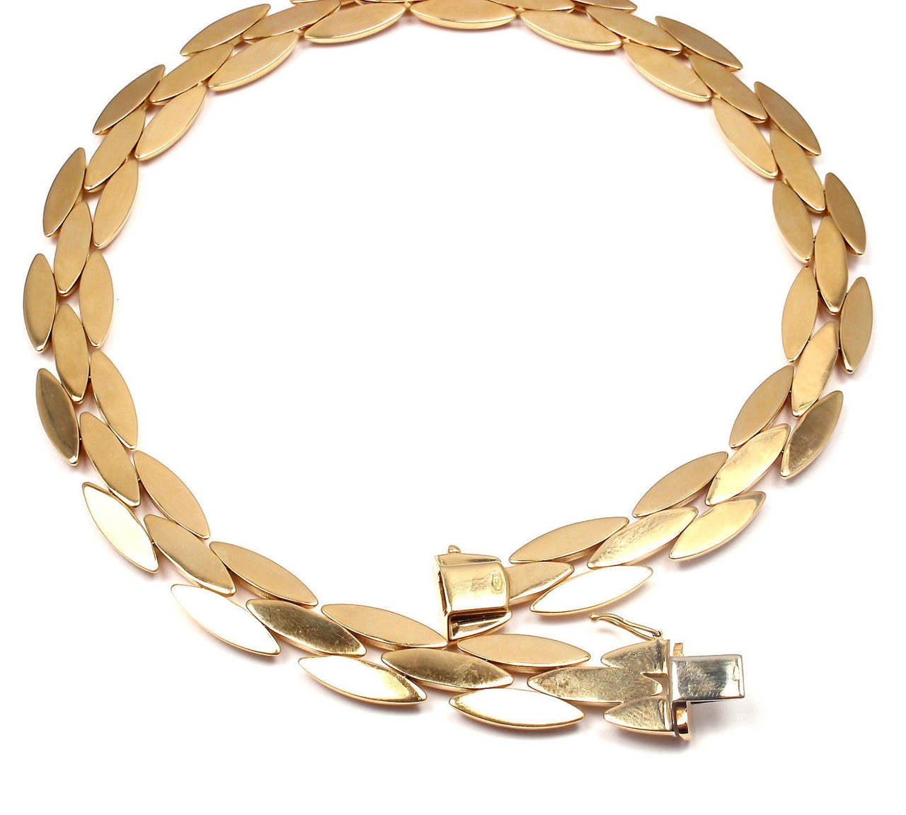 Cartier Three Row Rice Link Gold Gentiane Necklace 3