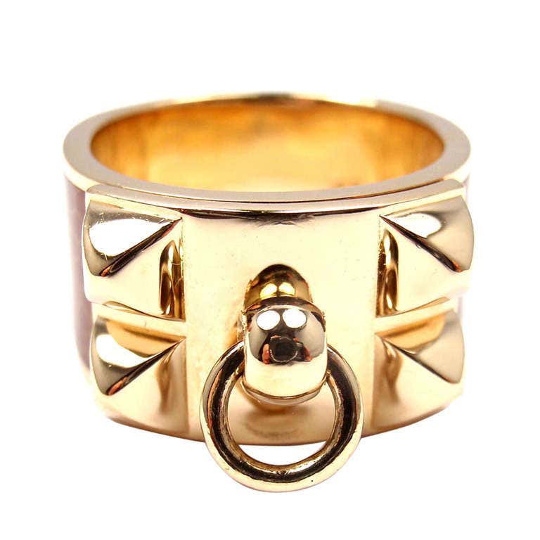 HERMES Collier De Chien Enamel Yellow Gold Ring at 1stdibs