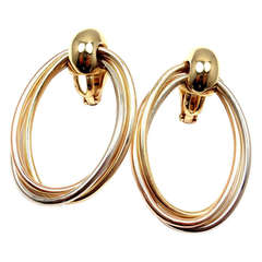 Retro CARTIER Trinity Oval Hoop Tri-Colored Gold Earrings