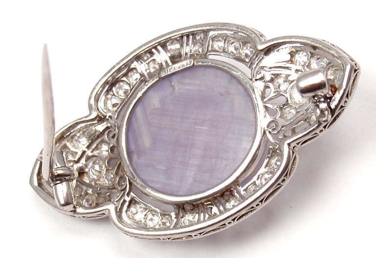 Women's Marcus & Co Art Deco Diamond Violet Star Sapphire Platinum Brooch Pin
