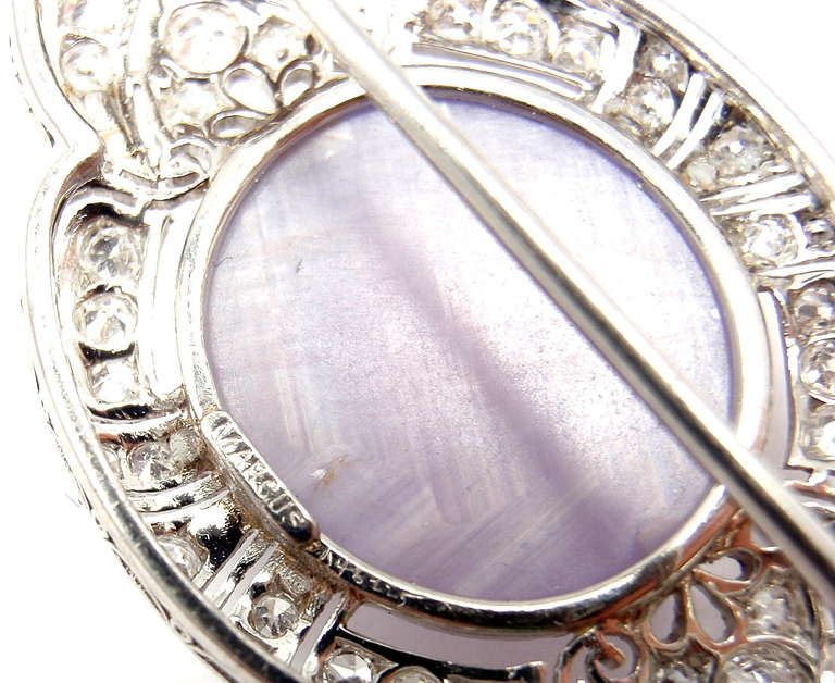 Marcus & Co Art Deco Diamond Violet Star Sapphire Platinum Brooch Pin 1