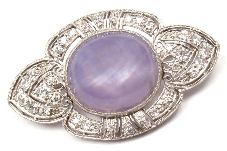 Marcus & Co Art Deco Diamond Violet Star Sapphire Platinum Brooch Pin 2