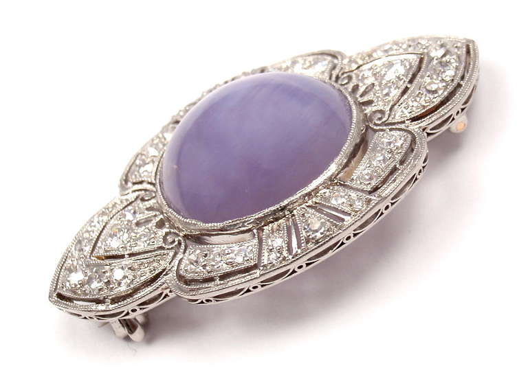 Marcus & Co Art Deco Diamond Violet Star Sapphire Platinum Brooch Pin 3