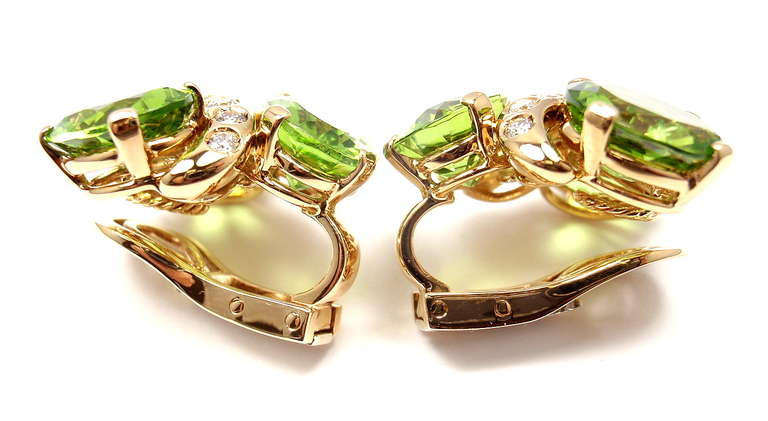Women's Verdura Three Stone Peridot Diamond Yellow Gold Earrings