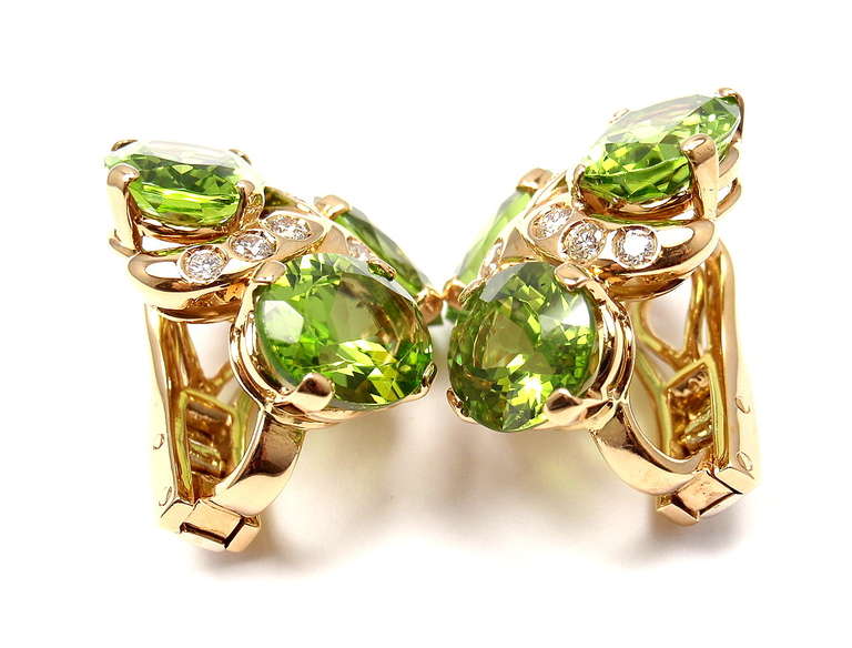 Verdura Drei Stein Peridot Diamant Gelbgold Ohrringe 1