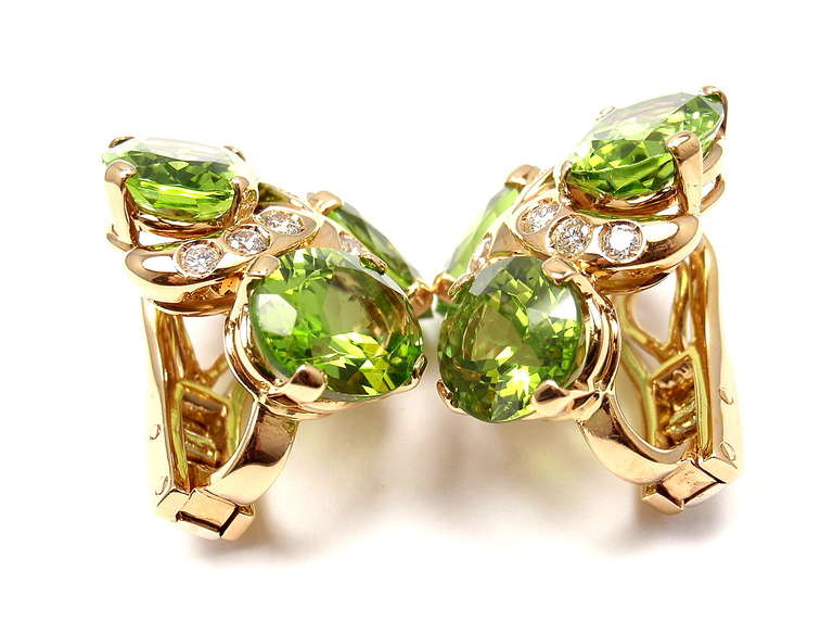 Verdura Three Stone Peridot Diamond Yellow Gold Earrings 1