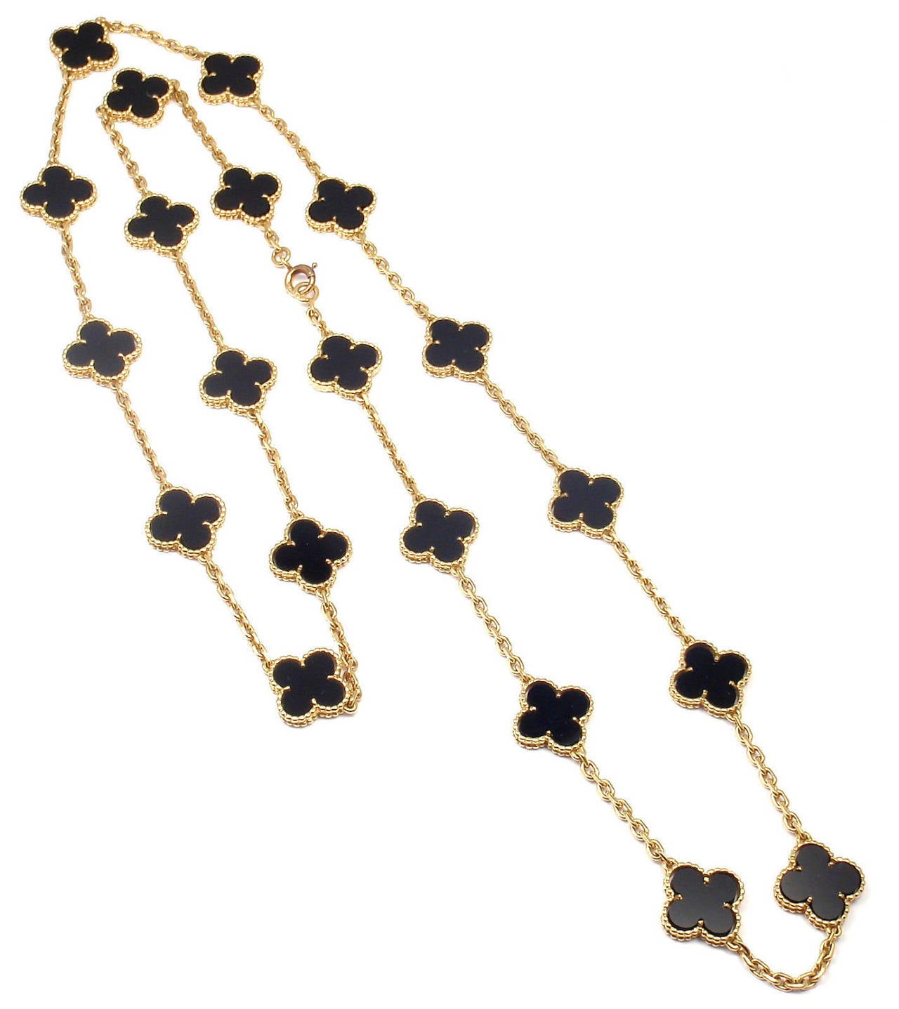 Van Cleef & Arpels Vintage Alhambra Black Onyx 20 Motif Gold Necklace In New Condition In Holland, PA