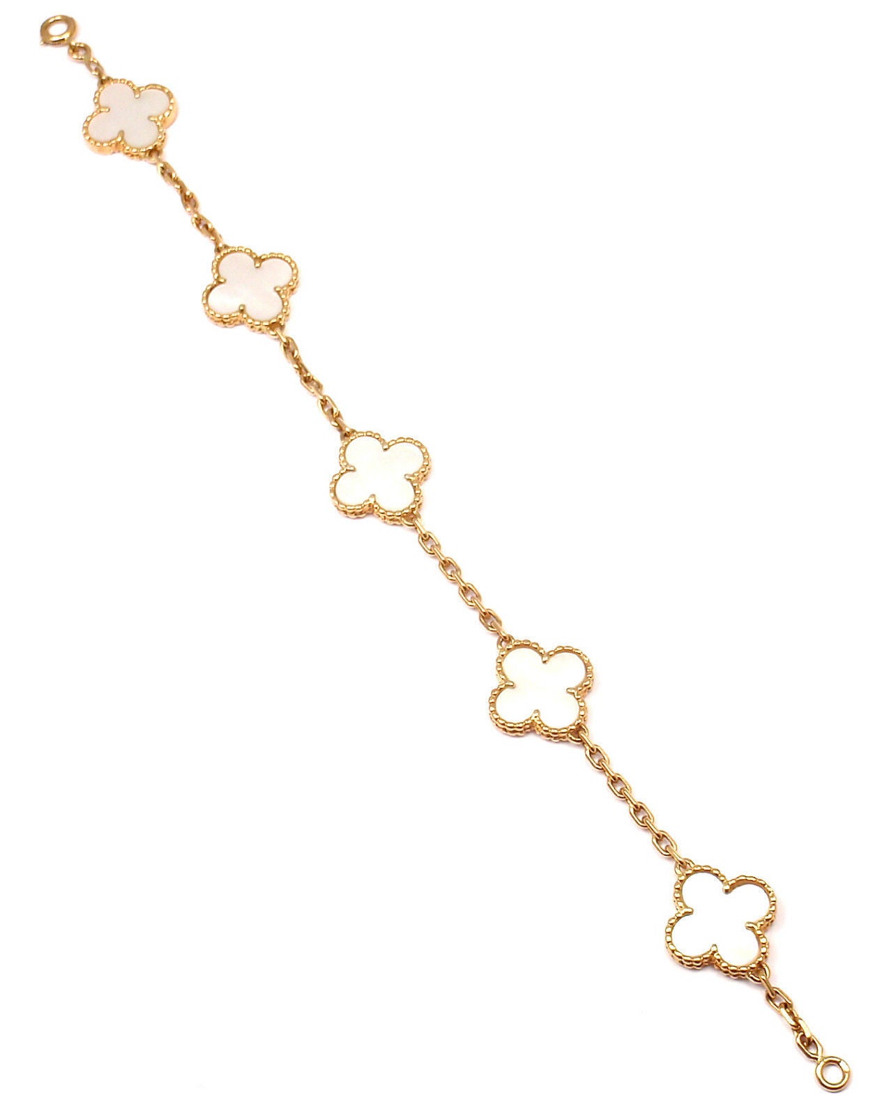 18k Yellow Gold 5-Motif Mother of Pearl Bracelet by Van Cleef & Arples. 
Part of VCA's absolutely stunning 