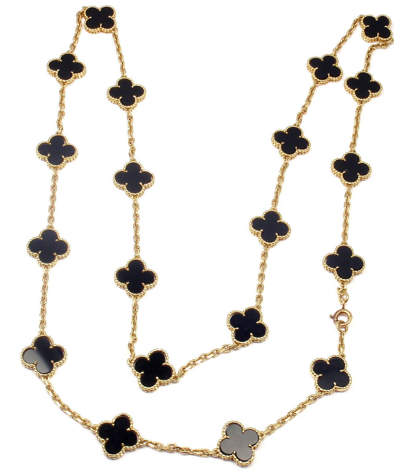 Van Cleef & Arpels Vintage Alhambra Black Onyx 20 Motif Gold Necklace 4