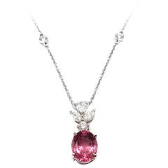 Retro Tiffany & Co. Pink Tourmaline Diamond Platinum Necklace