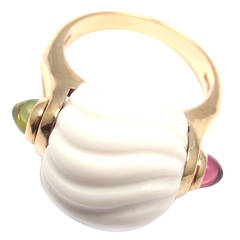 Bulgari Chandra Porcelain Pink and Green Tourmaline Gold Ring