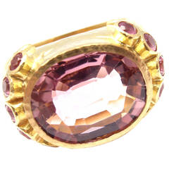 Retro Elizabeth Locke Kunzite Pink Sapphire Yellow Gold Ring