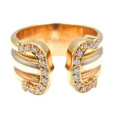 CARTIER Double C Diamond Tri-Color Gold Band Ring