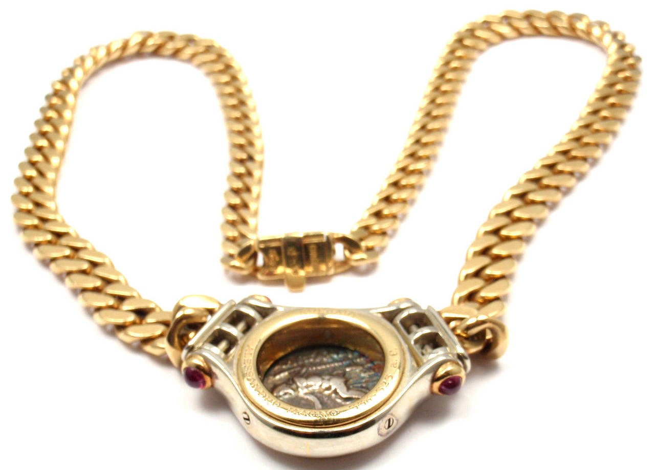 Women's Bulgari Ruby Diamond Gold Ancient Coin Link Necklace