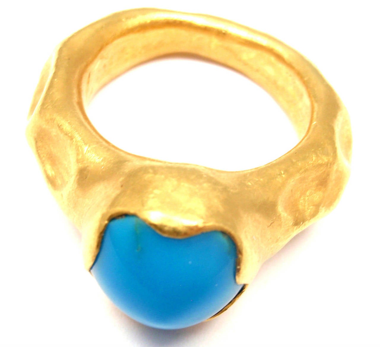 Yossi Harari Turquoise Hammered Gold Ring In New Condition In Holland, PA