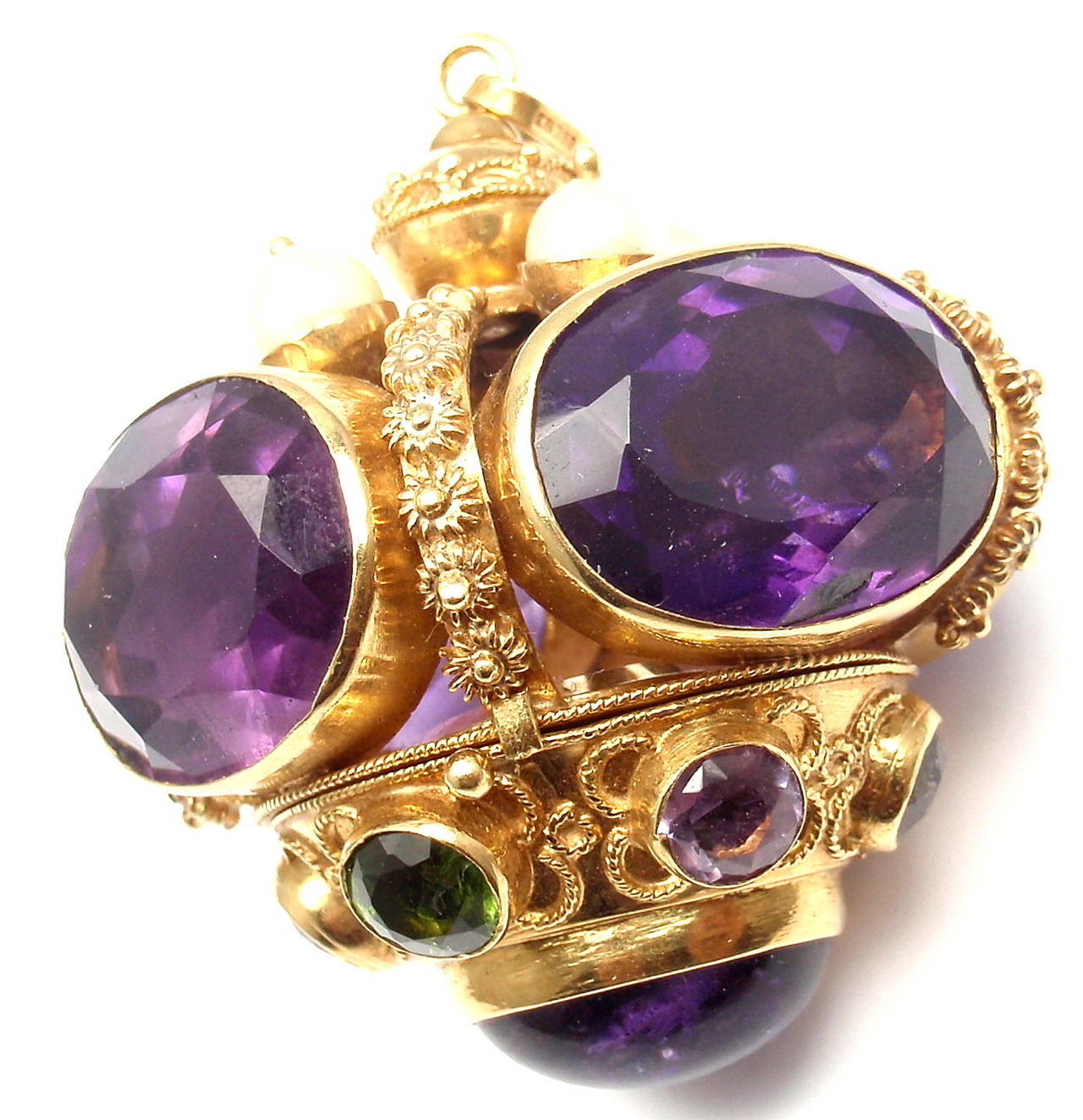 Bucherer Lady's Yellow Gold Amethyst Pearl Pendant Watch In New Condition In Southampton, PA