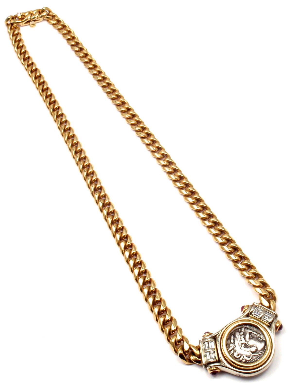 Bulgari Ruby Diamond Gold Ancient Coin Link Necklace 3