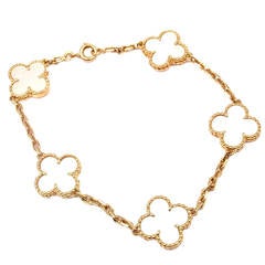 Vintage Van Cleef & Arpels Alhambra Mother of Pearl Gold 5 Motif Bracelet
