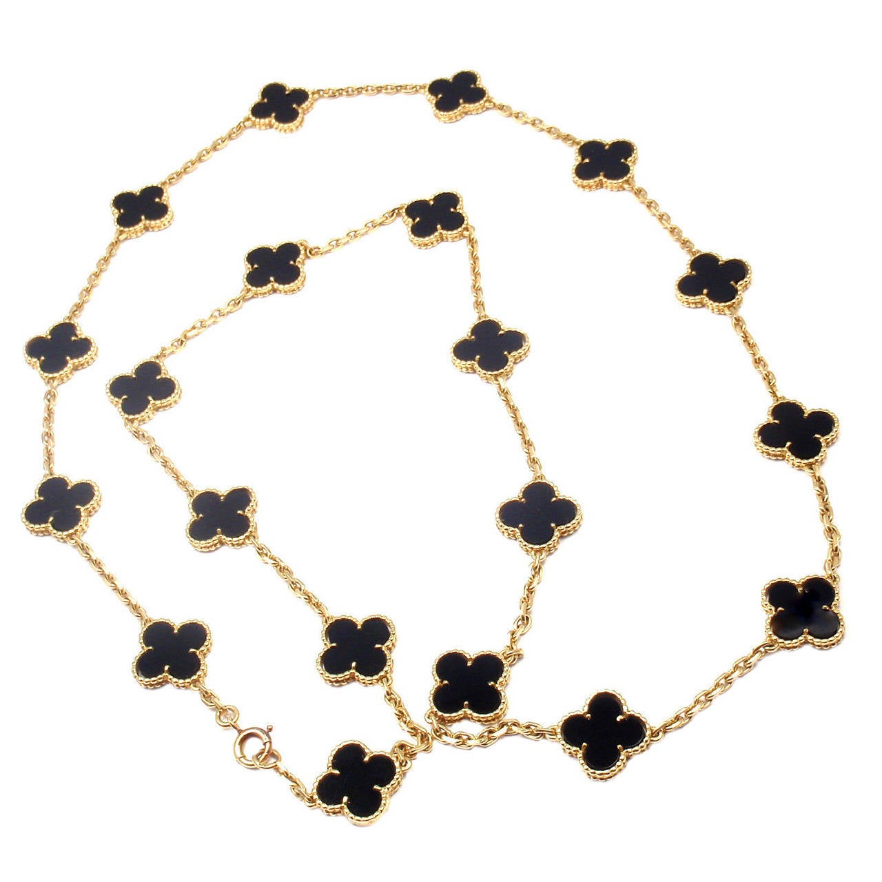 Van Cleef & Arpels Vintage Alhambra Black Onyx 20 Motif Gold Necklace