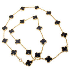 Van Cleef & Arpels Retro Alhambra Black Onyx 20 Motif Gold Necklace