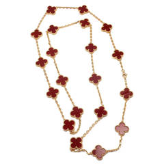 Van Cleef & Arpels Vintage Alhambra Carnelian 20 Motif Gold Necklace