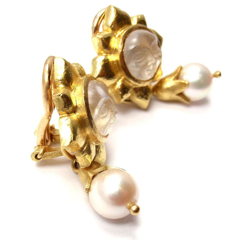 Women's ELIZABETH LOCKE Moonstone Sun Pearl Drop Yellow Gold Earrings
