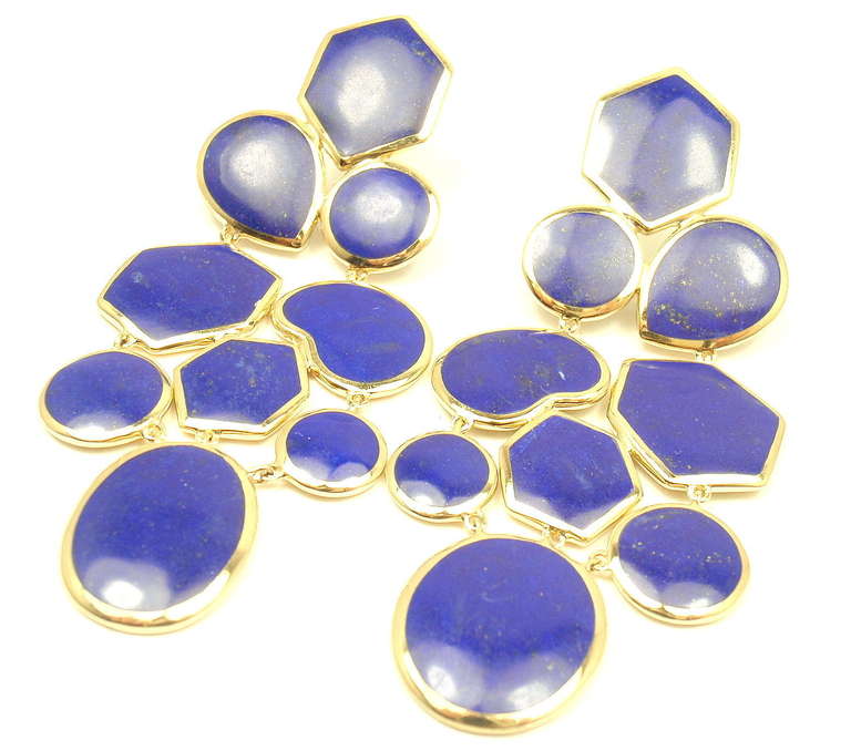 Contemporary Ippolita Polished Rock Candy Lapis Lazuli Drop Yellow Gold Earrings