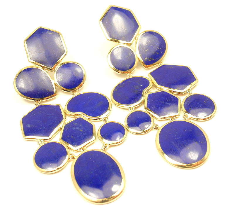 Ippolita Polished Rock Candy Lapis Lazuli Drop Yellow Gold Earrings In New Condition In Holland, PA