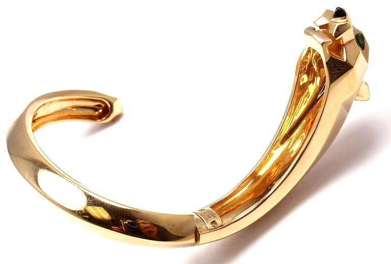 Women's CARTIER Panther Tsavorite Onyx Lacquer Yellow Gold Bangle Bracelet