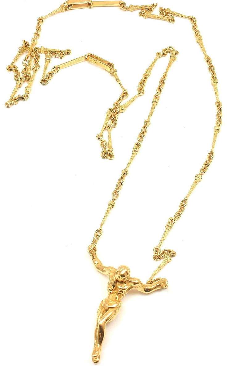 Salvador Dali Small Christ Saint John On The Cross Yellow Gold Bracelet Necklace In New Condition In Holland, PA