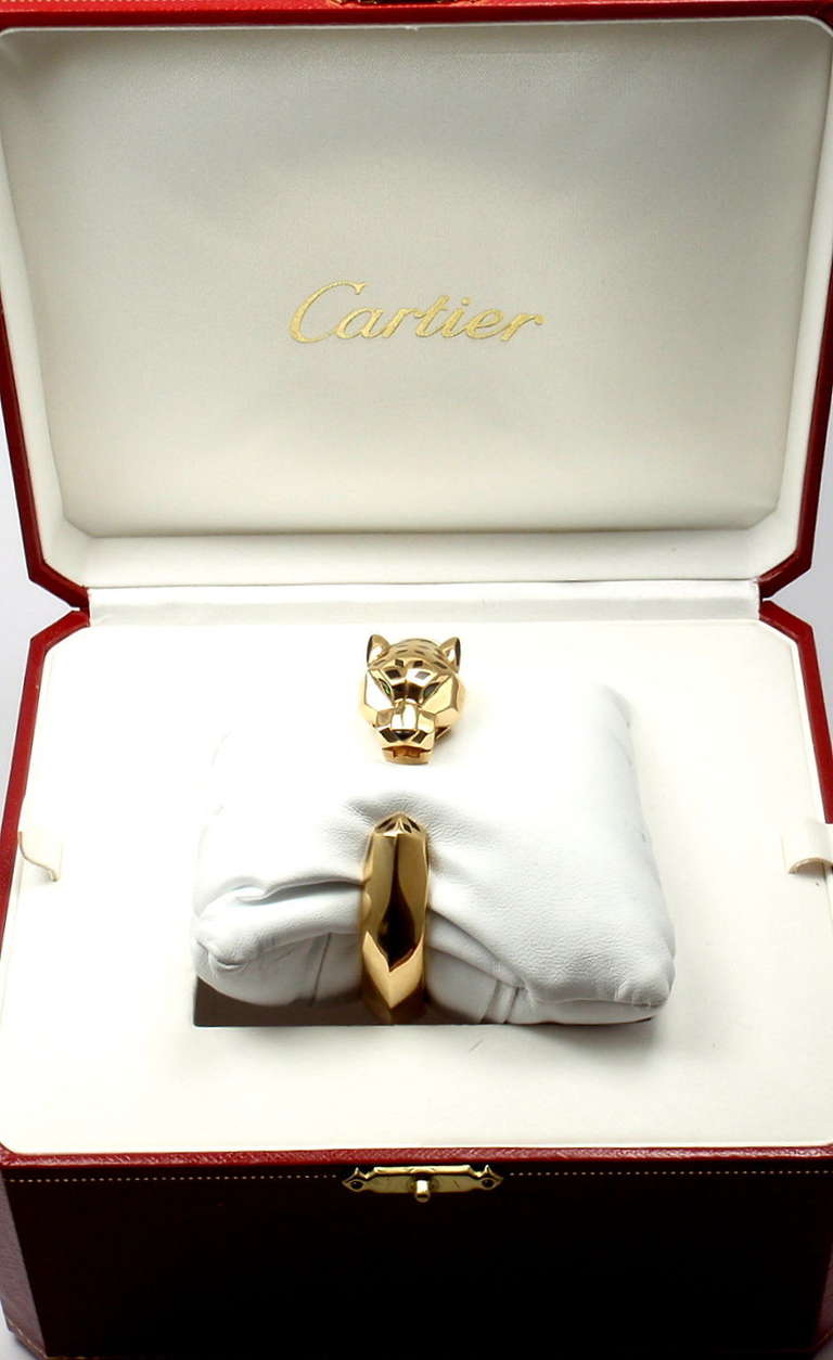 CARTIER Panther Tsavorite Onyx Lacquer Yellow Gold Bangle Bracelet 2