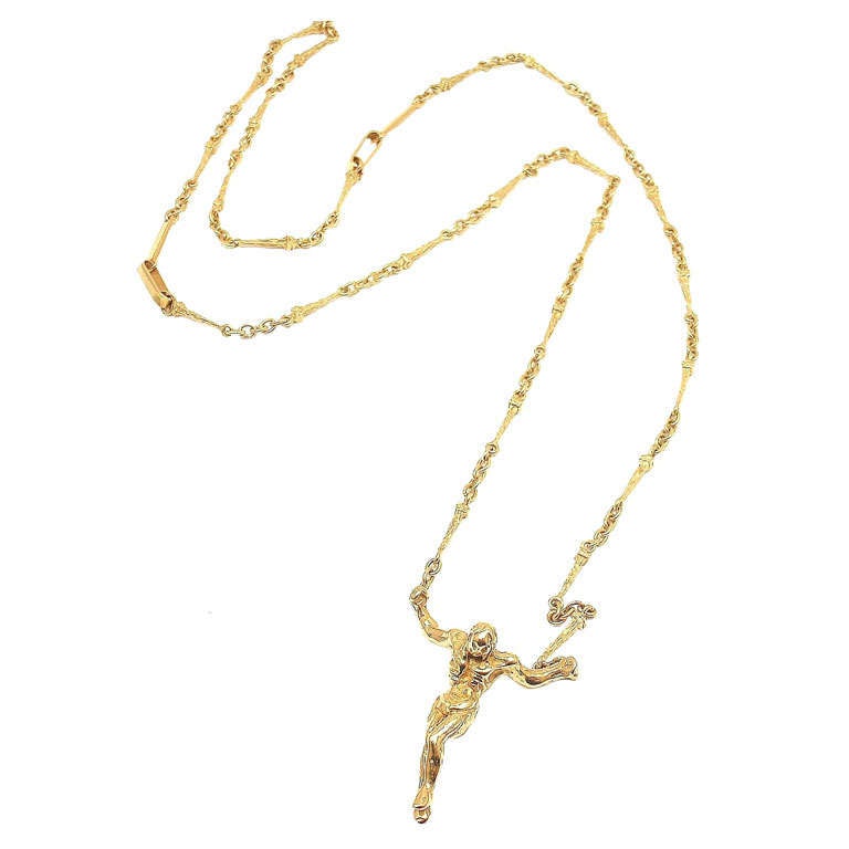 Salvador Dali Small Christ Saint John On The Cross Yellow Gold Bracelet Necklace