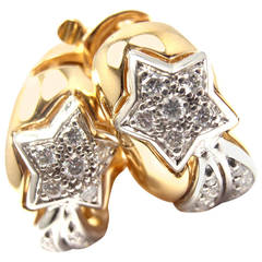 Chanel Comete Diamond Gold Star Hoop Earrings