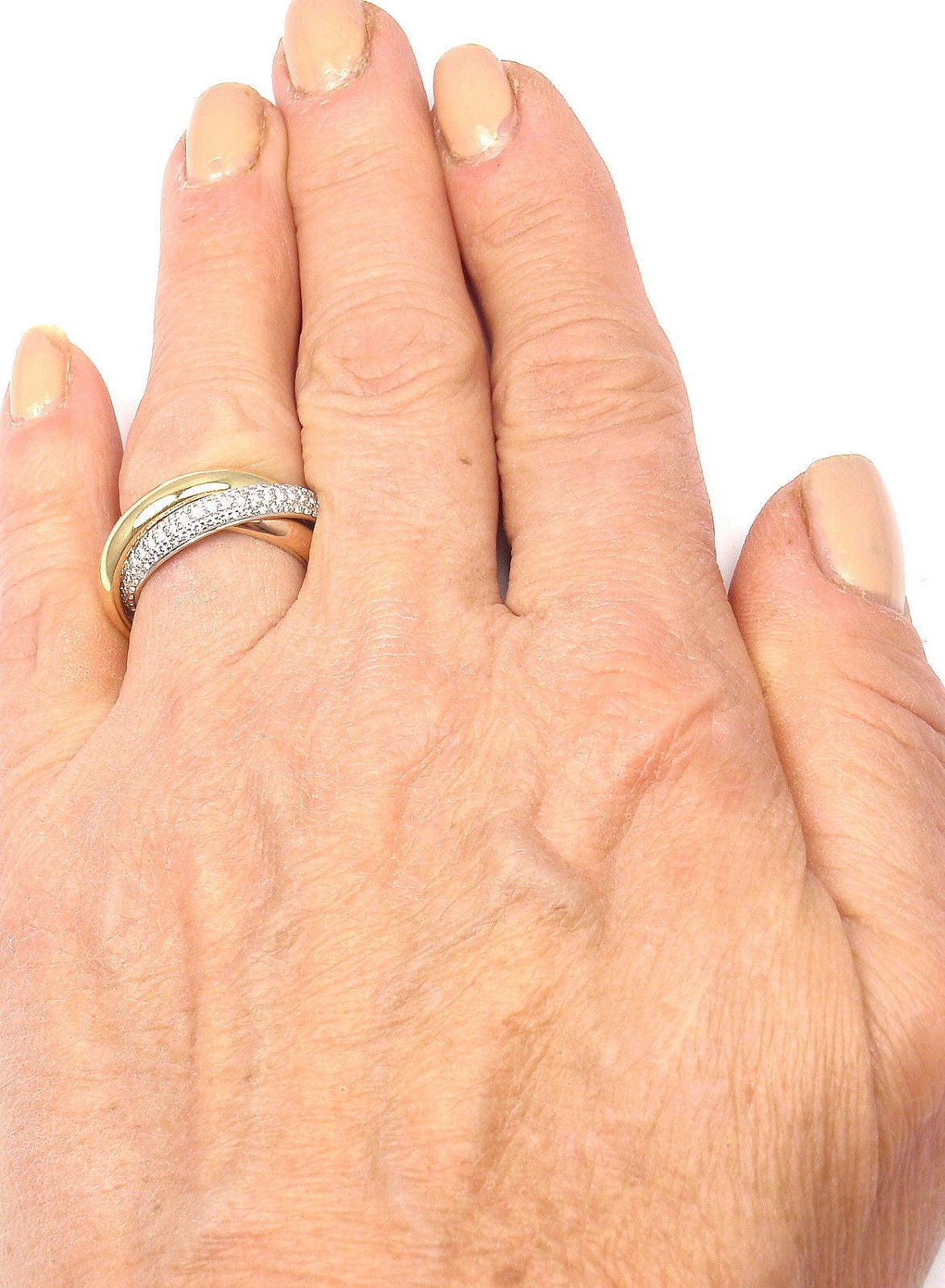 Cartier Trinity Pave Diamond Tri-Color Gold Band Ring 2